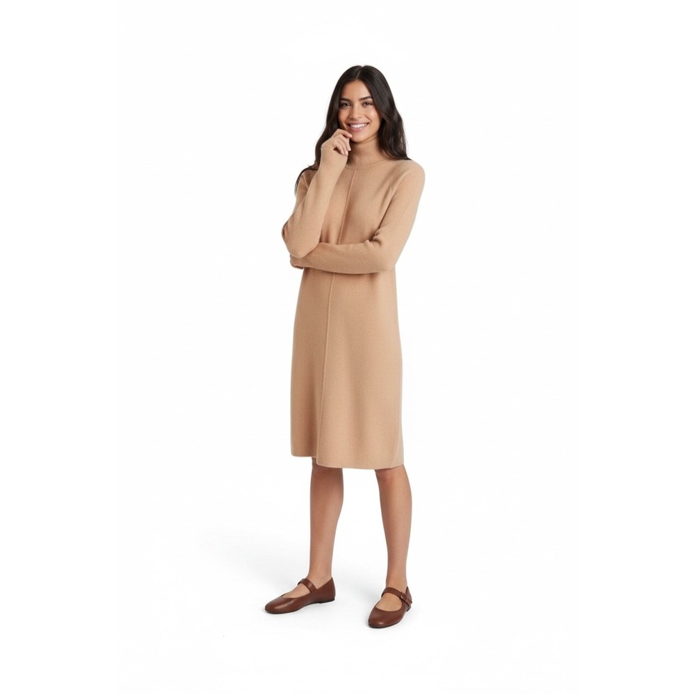 Banana Republic | Sweater Dress S Tan Merino Wool Blend Mock Neck Midi Raglan